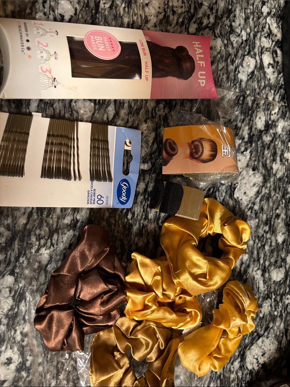 Two European bun maker ,half up bun maker,five Satin Scrunchie  and Bobby pins
